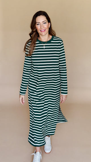 Green Envy Striped Midi Dress