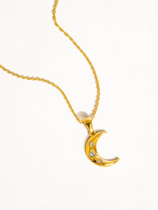 Atlas 18K Gold Non-Tarnish Half Moon CZ Necklace