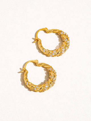 Jenessa 18K Gold Rhinestone Twisted Hoop Earring