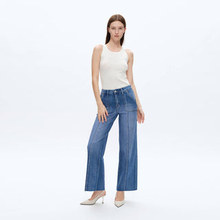 Hailee High Rise Relaxed Straight Jeans with Raw Hem