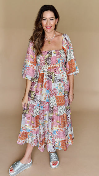 Afterglow Patchwork Midi Dress