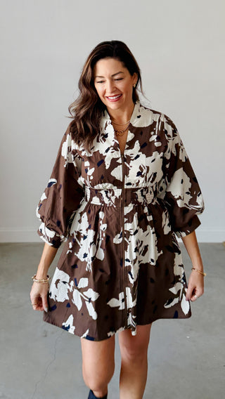 Espresso Zip Up Mini Dress