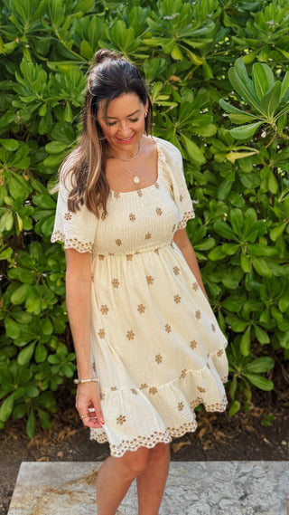 Sia Scallop & Floral Gauze Dress