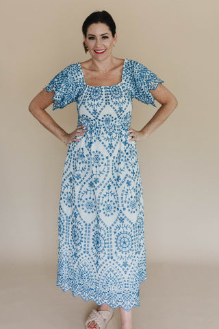 Blue for You Smocked Midi Dress