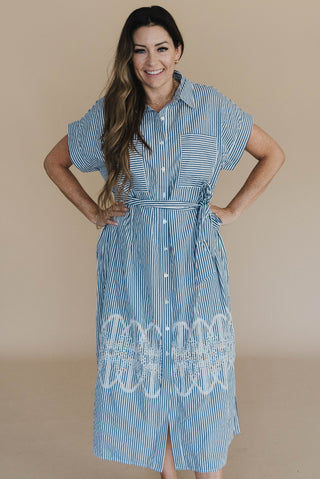 Endless Love Embroidered Stripe Midi Dress