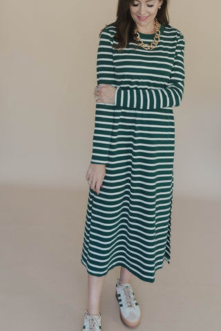 Green Envy Striped Midi Dress