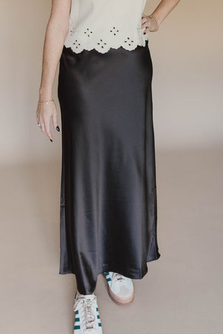 Chocolate Dream Satin Midi Skirt