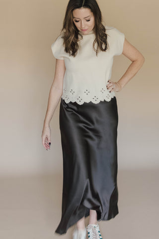 Chocolate Dream Satin Midi Skirt