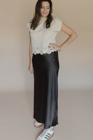 Chocolate Dream Satin Midi Skirt