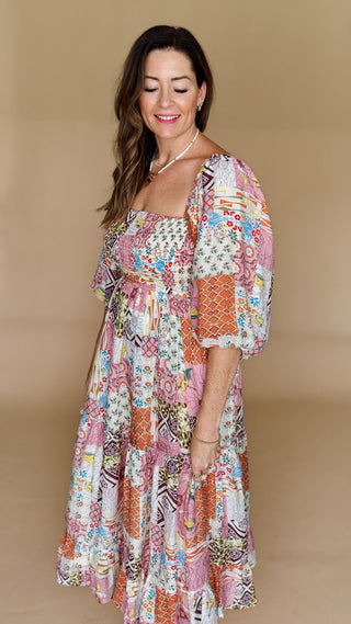 Afterglow Patchwork Midi Dress