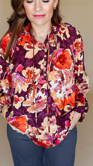 Between You & Me Floral Satin Blouse