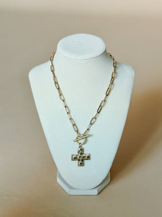 Hammered Cross Toggle Necklace