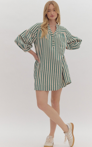 Hunter Green Striped Mini Dress