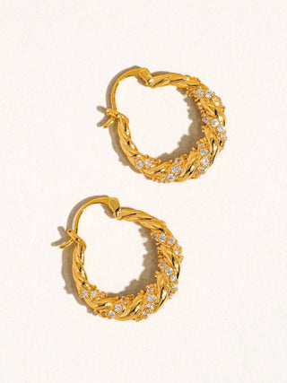 Jenessa 18K Gold Rhinestone Twisted Hoop Earring