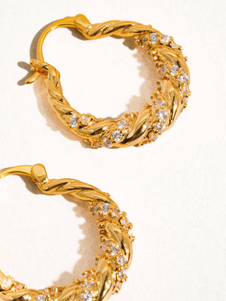 Jenessa 18K Gold Rhinestone Twisted Hoop Earring