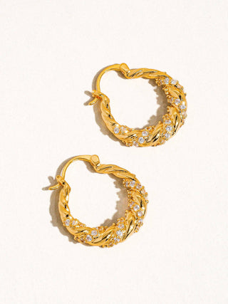 Jenessa 18K Gold Rhinestone Twisted Hoop Earring