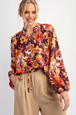 Between You & Me Floral Satin Blouse