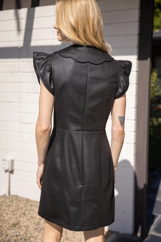 Free Falling Faux Leather Scalloped Dress