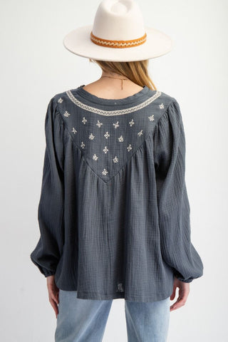 Emily Embroidered Gauze Top