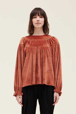 Lucky in Lace Trim Velvet Top